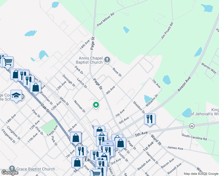 map of restaurants, bars, coffee shops, grocery stores, and more near 5825 9th Avenue in Eastman