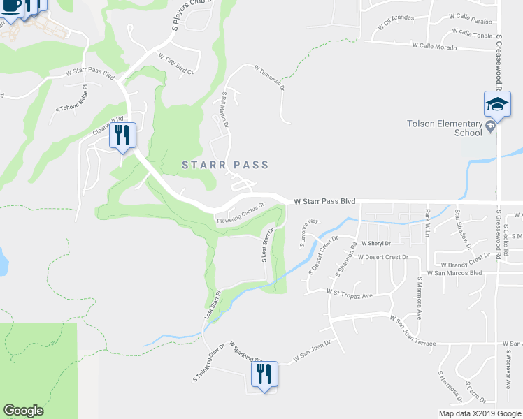 map of restaurants, bars, coffee shops, grocery stores, and more near 3217 Flowering Cactus Court in Tucson