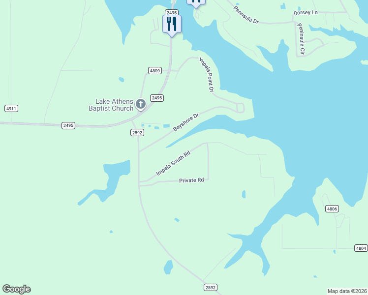 map of restaurants, bars, coffee shops, grocery stores, and more near 5343 Impala South Road in Athens