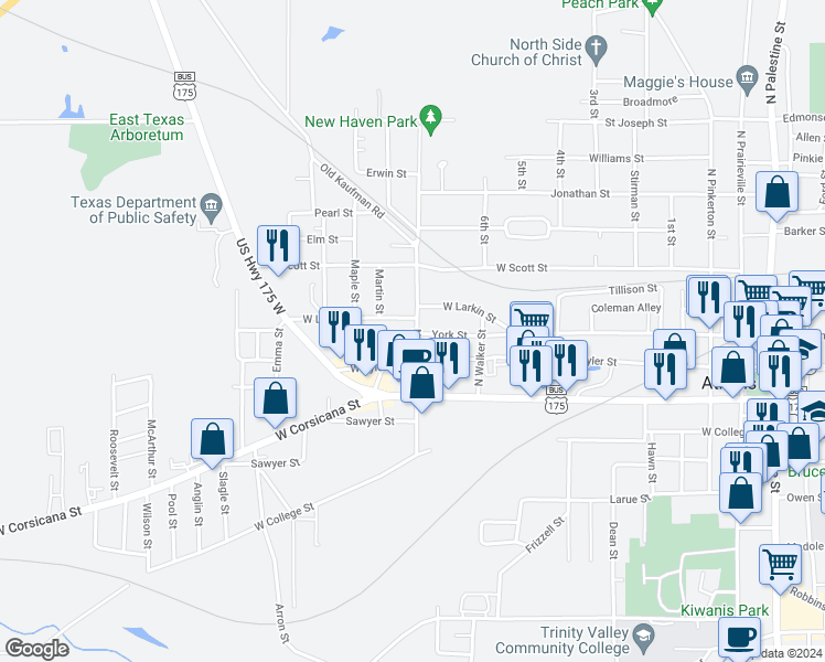 map of restaurants, bars, coffee shops, grocery stores, and more near 215 North Gauntt Street in Athens