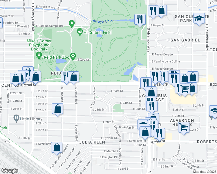 map of restaurants, bars, coffee shops, grocery stores, and more near 3598 East 22nd Street in Tucson