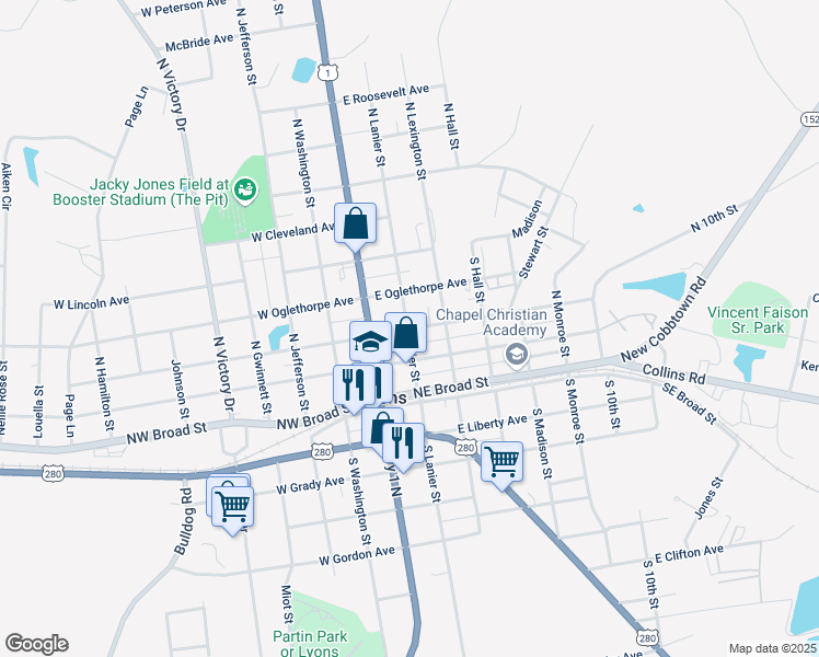 map of restaurants, bars, coffee shops, grocery stores, and more near 117 East Wesley Avenue in Lyons
