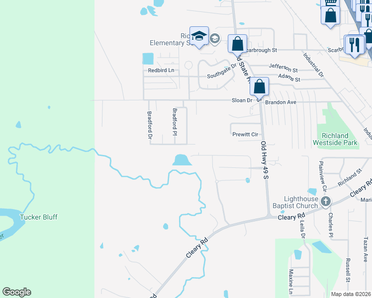 map of restaurants, bars, coffee shops, grocery stores, and more near 241 Bradford Dr in Richland