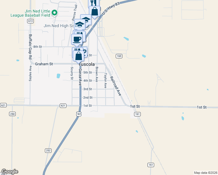 map of restaurants, bars, coffee shops, grocery stores, and more near 232 3rd Street in Tuscola