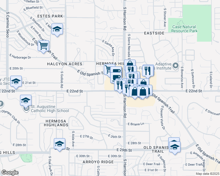 map of restaurants, bars, coffee shops, grocery stores, and more near 9401 East 22nd Street in Tucson