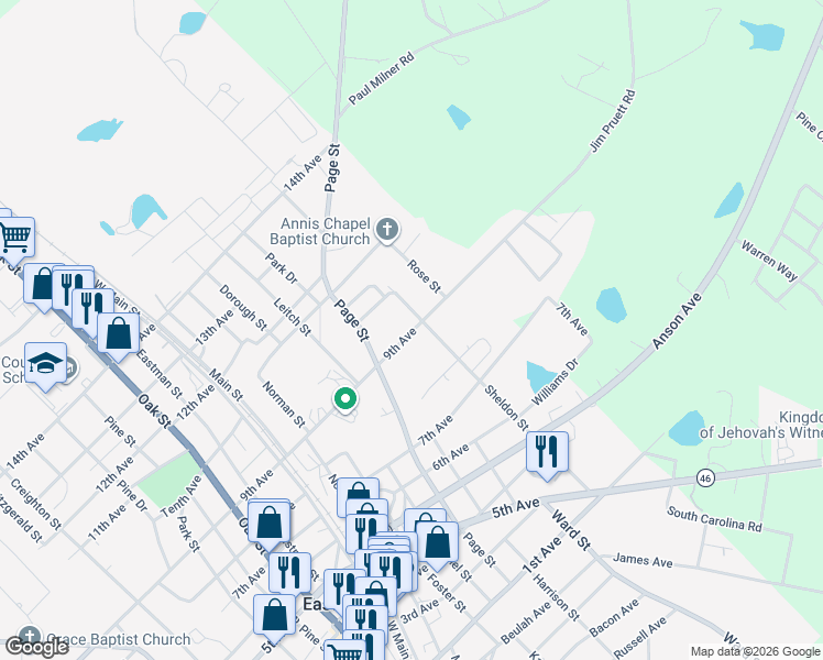 map of restaurants, bars, coffee shops, grocery stores, and more near 5825 9th Avenue in Eastman