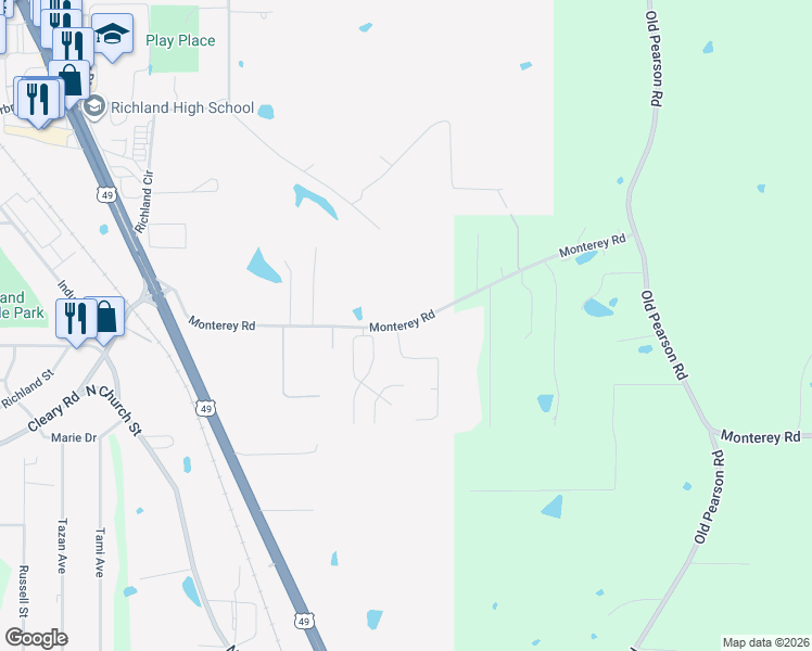 map of restaurants, bars, coffee shops, grocery stores, and more near 583 Monterey Road in Richland