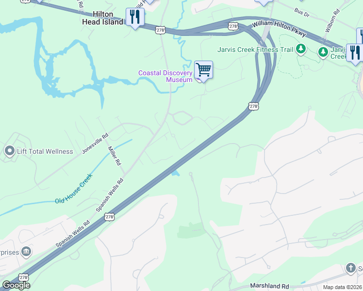map of restaurants, bars, coffee shops, grocery stores, and more near 49 Summerfield Court in Hilton Head Island