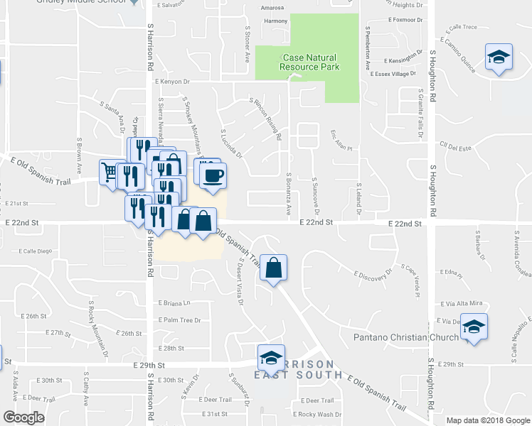 map of restaurants, bars, coffee shops, grocery stores, and more near 9832 East Pinyon Pine Drive in Tucson