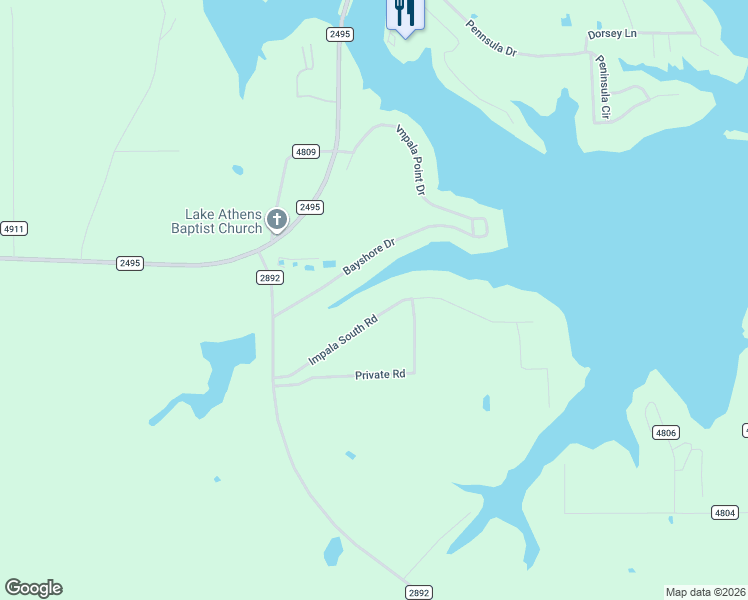 map of restaurants, bars, coffee shops, grocery stores, and more near 5343 Impala South Road in Athens