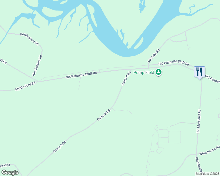 map of restaurants, bars, coffee shops, grocery stores, and more near 10 Camp 8 Road in Bluffton