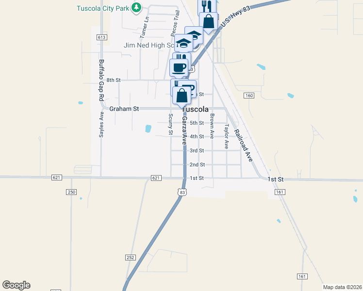 map of restaurants, bars, coffee shops, grocery stores, and more near 618 3rd Street in Tuscola