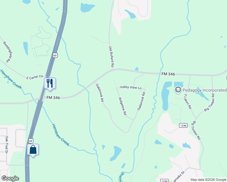 map of restaurants, bars, coffee shops, grocery stores, and more near 18820 Ridgeline Road in Tyler