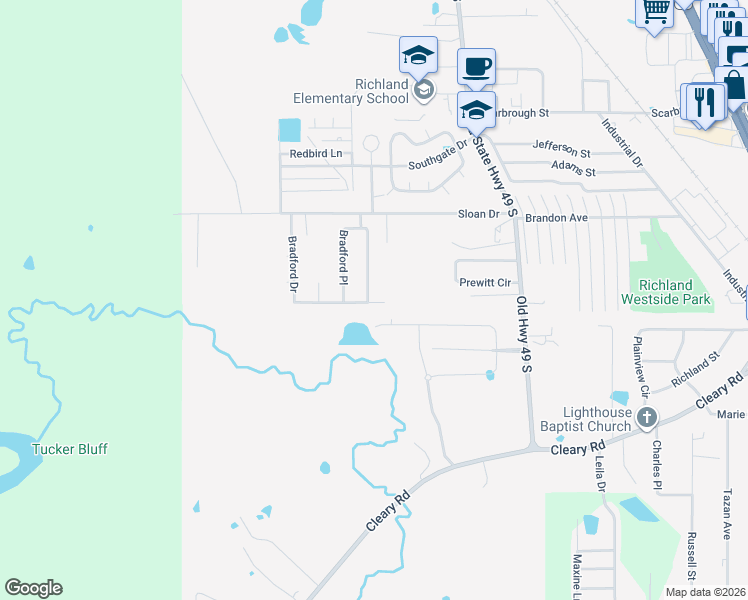 map of restaurants, bars, coffee shops, grocery stores, and more near 241 Bradford Drive in Richland