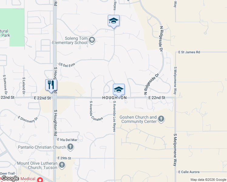 map of restaurants, bars, coffee shops, grocery stores, and more near 1168 South Avenida Los Reyes in Tucson