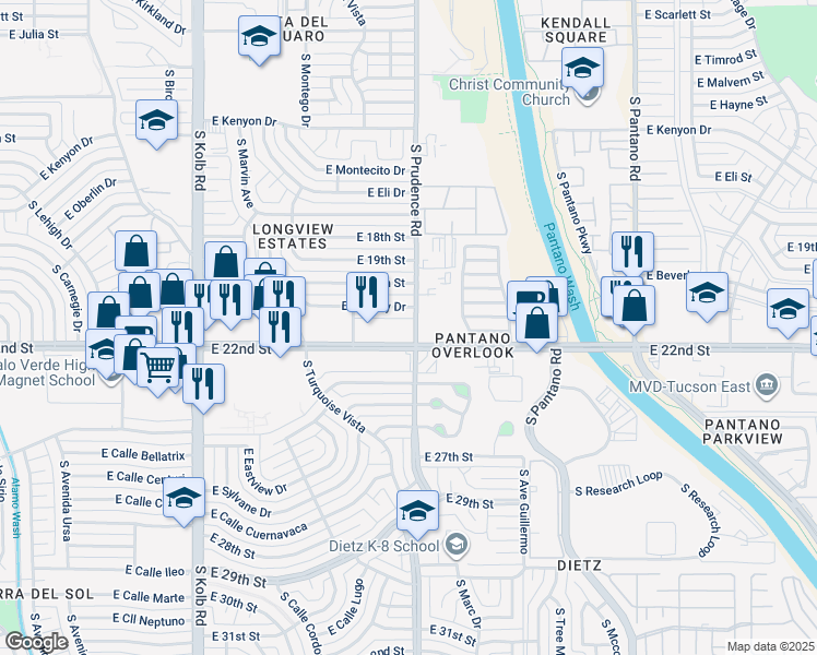 map of restaurants, bars, coffee shops, grocery stores, and more near in Tucson