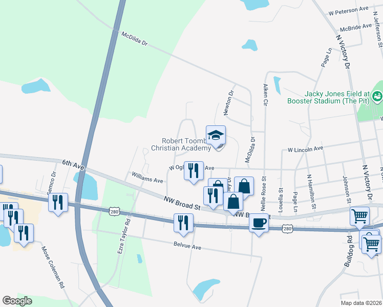map of restaurants, bars, coffee shops, grocery stores, and more near 323 Academy Drive in Lyons