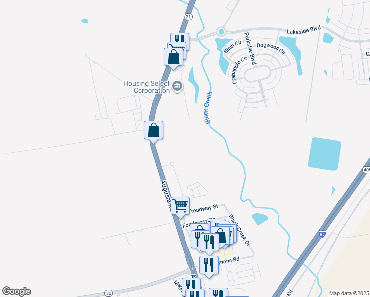 map of restaurants, bars, coffee shops, grocery stores, and more near Magnolia Boulevard in Port Wentworth