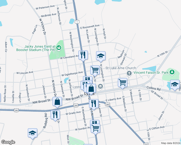 map of restaurants, bars, coffee shops, grocery stores, and more near 117 East Wesley Avenue in Lyons