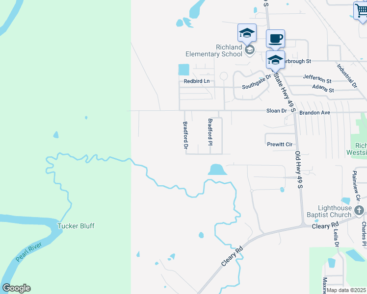 map of restaurants, bars, coffee shops, grocery stores, and more near 320 Bradford Drive in Richland