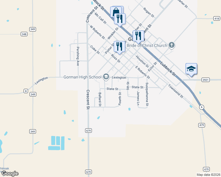 map of restaurants, bars, coffee shops, grocery stores, and more near 325 Third Street in Gorman