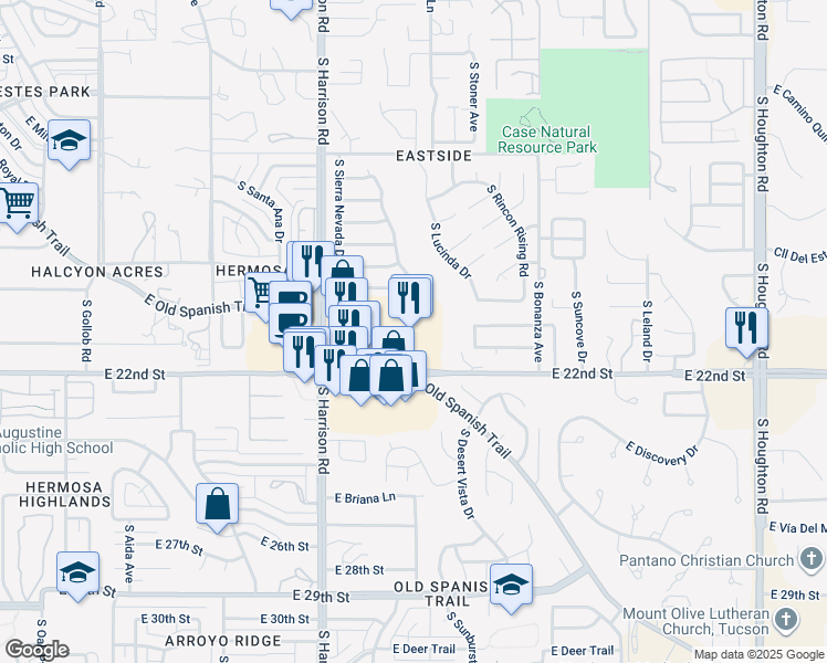 map of restaurants, bars, coffee shops, grocery stores, and more near 9615 East Old Spanish Trail in Tucson