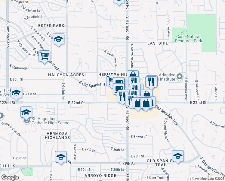 map of restaurants, bars, coffee shops, grocery stores, and more near 9401 East 22nd Street in Tucson