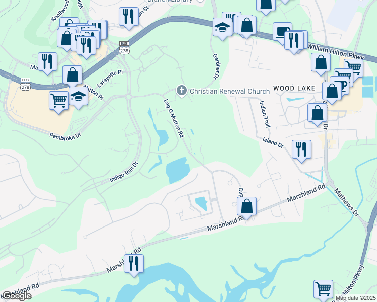 map of restaurants, bars, coffee shops, grocery stores, and more near Leg O Mutton Road in Hilton Head Island