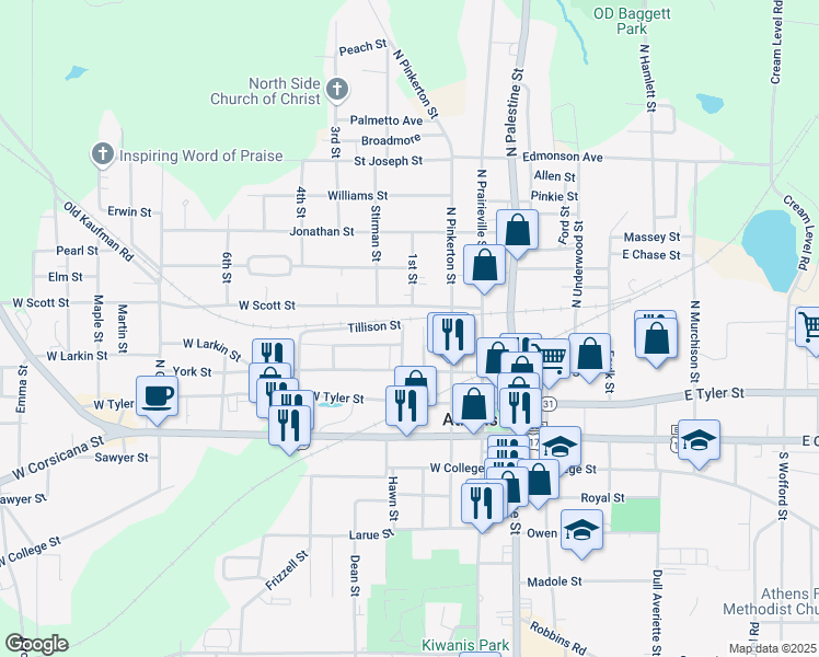 map of restaurants, bars, coffee shops, grocery stores, and more near 18b Tillison Street in Athens