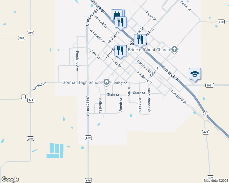 map of restaurants, bars, coffee shops, grocery stores, and more near 325 Third Street in Gorman