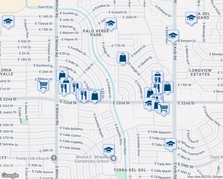 map of restaurants, bars, coffee shops, grocery stores, and more near 1025 S Fordham Dr in Tucson