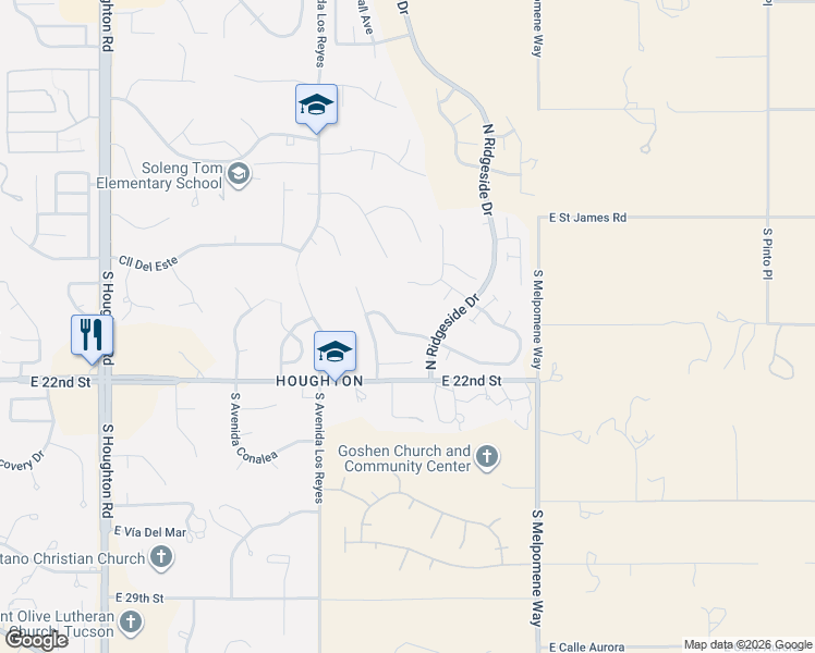 map of restaurants, bars, coffee shops, grocery stores, and more near 10846 East Walking Stick Drive in Tucson