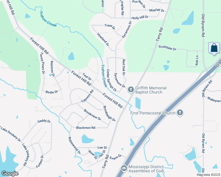 map of restaurants, bars, coffee shops, grocery stores, and more near 657 Cedar Springs Drive in Jackson