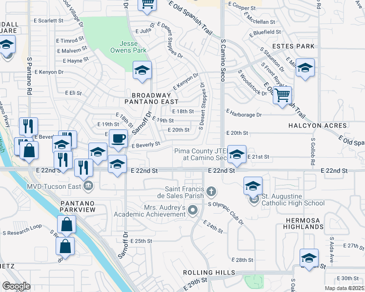 map of restaurants, bars, coffee shops, grocery stores, and more near 1101 South Lusk Drive in Tucson