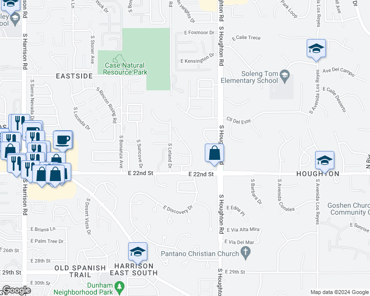 map of restaurants, bars, coffee shops, grocery stores, and more near 1042 South Goldenweed Way in Tucson