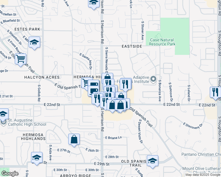 map of restaurants, bars, coffee shops, grocery stores, and more near 9545 E Old Spanish Trail in Tucson