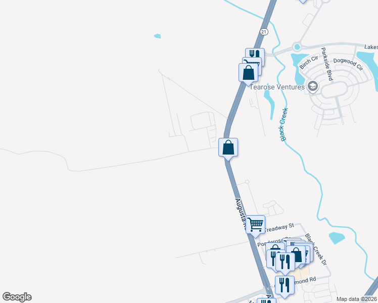 map of restaurants, bars, coffee shops, grocery stores, and more near 135 Saussy Road in Savannah
