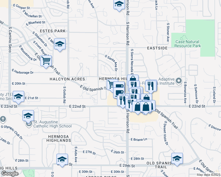 map of restaurants, bars, coffee shops, grocery stores, and more near 9378 East Old Spanish Trail in Tucson
