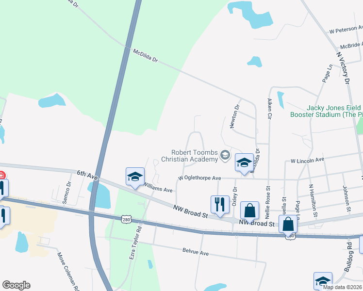 map of restaurants, bars, coffee shops, grocery stores, and more near 323 Academy Drive in Lyons
