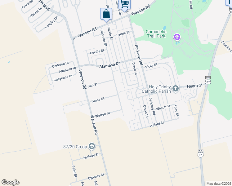 map of restaurants, bars, coffee shops, grocery stores, and more near 4053-4371 Connally St in Big Spring