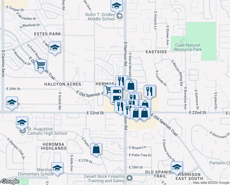 map of restaurants, bars, coffee shops, grocery stores, and more near 9378-9408 East Old Spanish Trail in Tucson