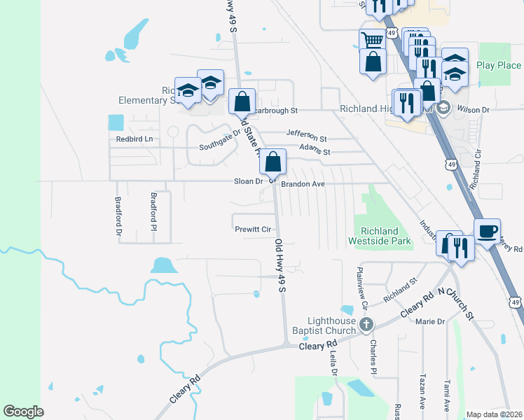 map of restaurants, bars, coffee shops, grocery stores, and more near 204 Prewitt Circle in Richland
