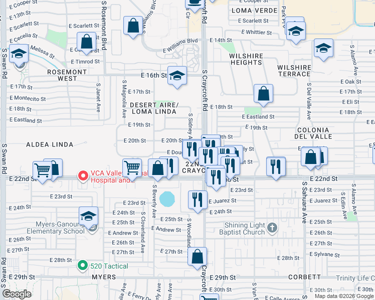 map of restaurants, bars, coffee shops, grocery stores, and more near 1060 South Sidney Avenue in Tucson