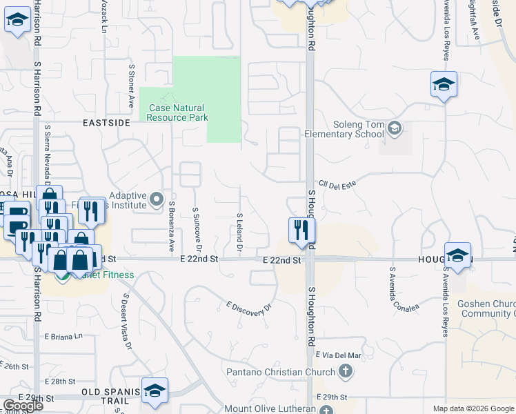map of restaurants, bars, coffee shops, grocery stores, and more near 937 South Goldenweed Way in Tucson