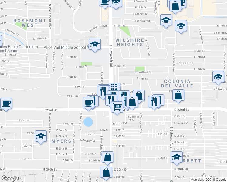 map of restaurants, bars, coffee shops, grocery stores, and more near 1018 South Jefferson Avenue in Tucson