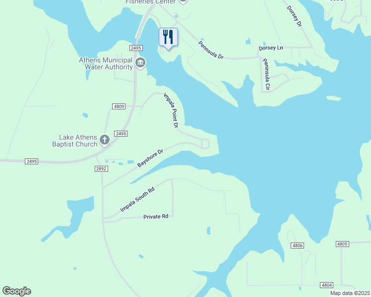 map of restaurants, bars, coffee shops, grocery stores, and more near 5552 Bayshore Drive in Athens