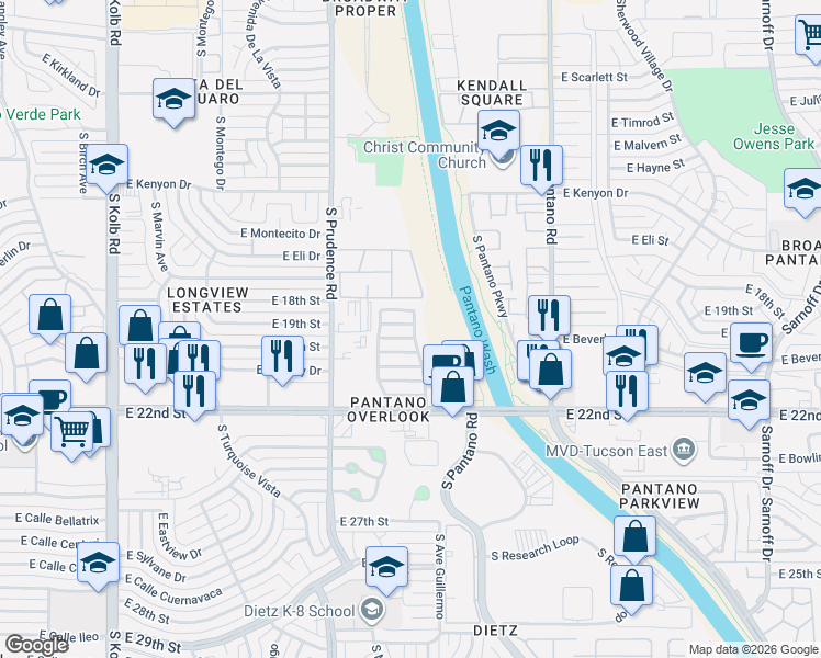 map of restaurants, bars, coffee shops, grocery stores, and more near 7644 East Cholla Overlook Drive in Tucson