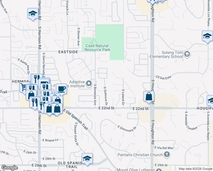 map of restaurants, bars, coffee shops, grocery stores, and more near 929 South Suncove Drive in Tucson