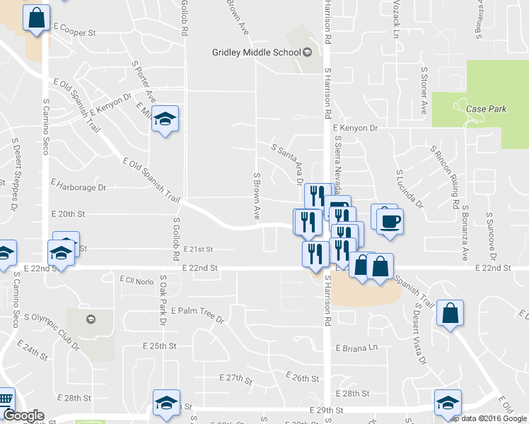 map of restaurants, bars, coffee shops, grocery stores, and more near 9315 East Old Spanish Trail in Tucson