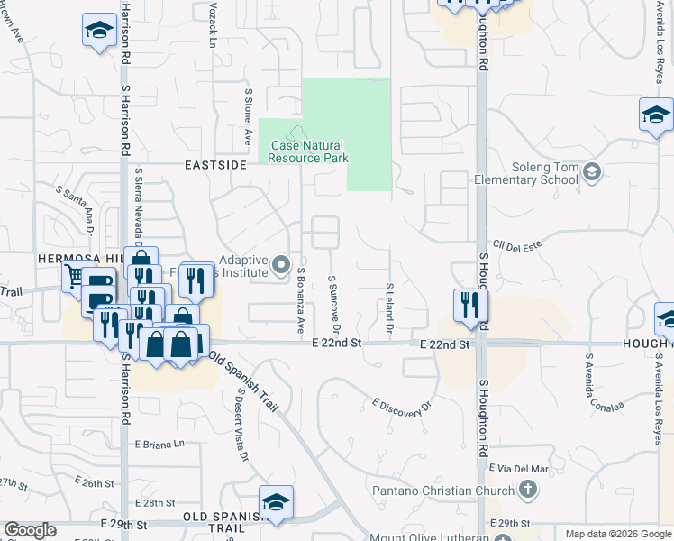 map of restaurants, bars, coffee shops, grocery stores, and more near 929 South Suncove Drive in Tucson